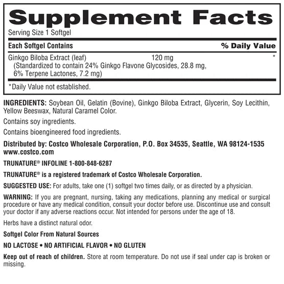 Trunature Ginkgo Biloba, 340 Softgels