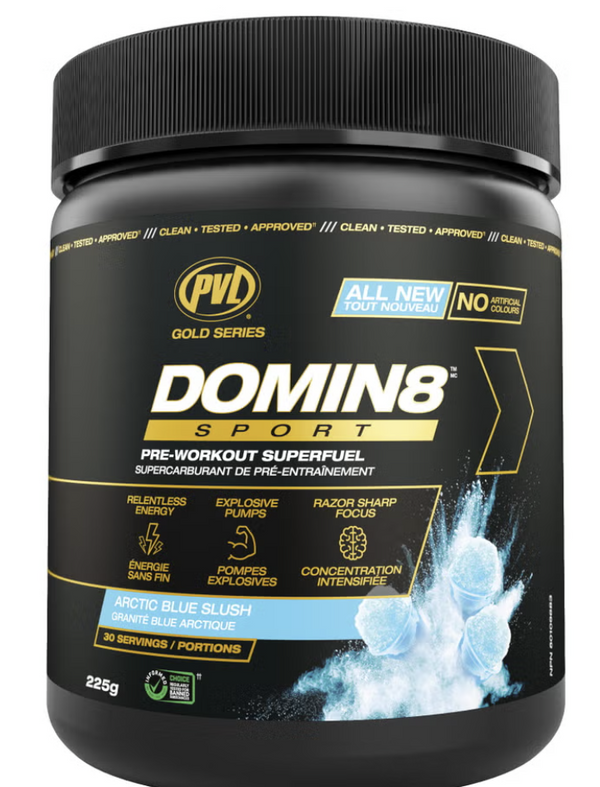 Gold Series DOMIN8 Sport Pre-workout 225g - Artic Blue Slush