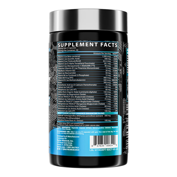 Nutrex Research - Vitadapt Complete Sports Multivitamin for Men and Women (90 Tablets) - 24 Vitamins, Minerals and Adaptogens for Athletes - Women & Mens Multivitamin Daily Gym Supplements Stack