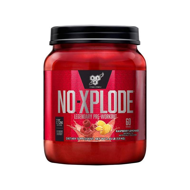 BSN N.O.-Xplode complete pre-workout formula raspberry lemonade flavor